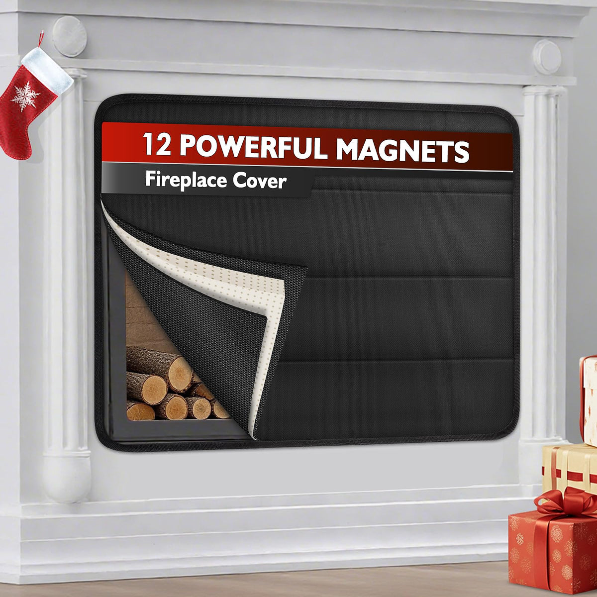 Black Magnetic Fireplace Cover S4883