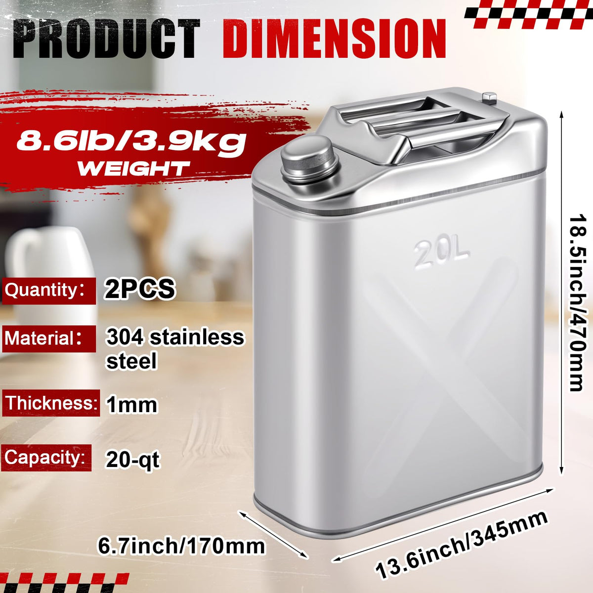 2 Pcs 5 Gallon Stainless Cooking Oil Storage Can with Lid V9895