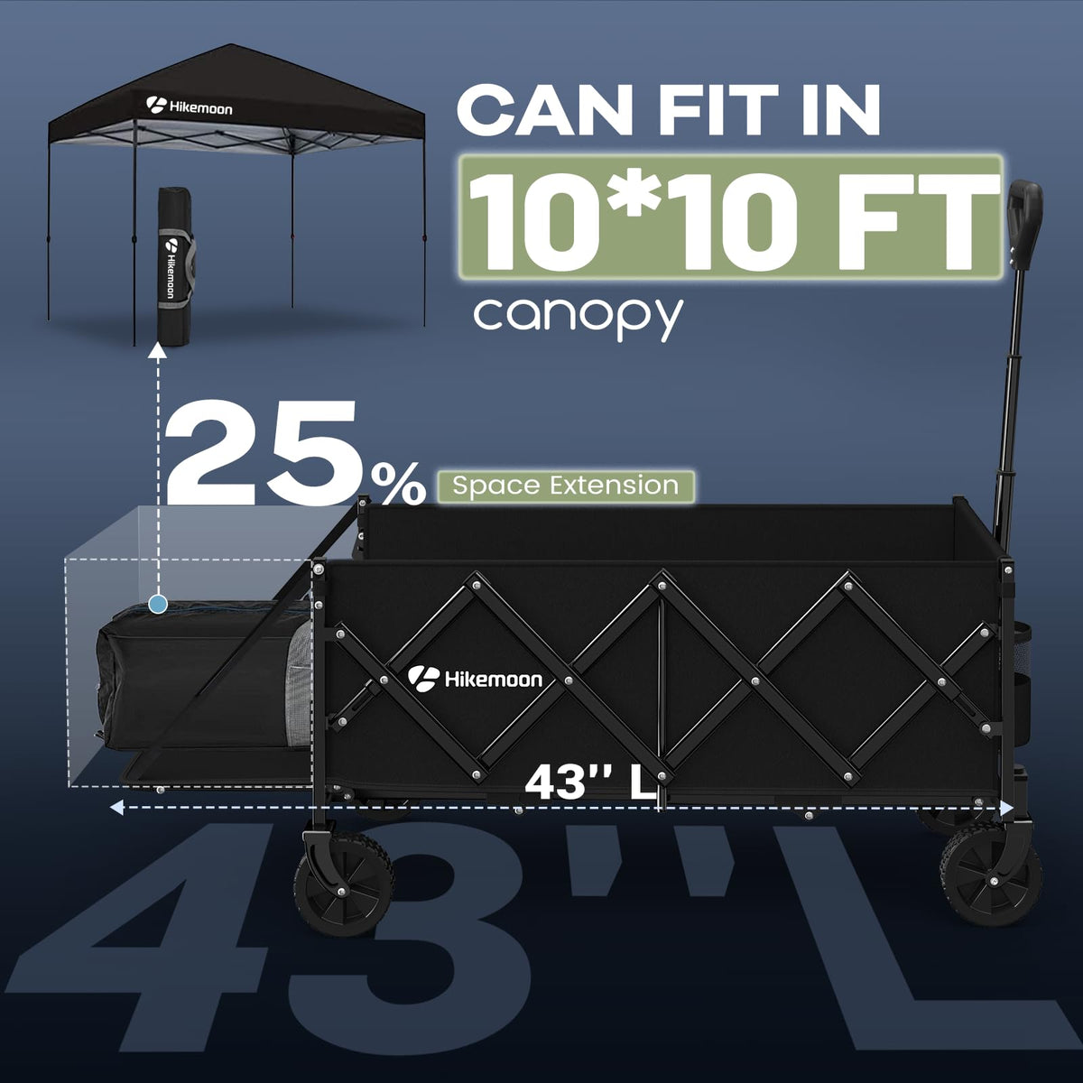 43'' Extra Long Folding Wagon with Extended Tailgate, Black B31139