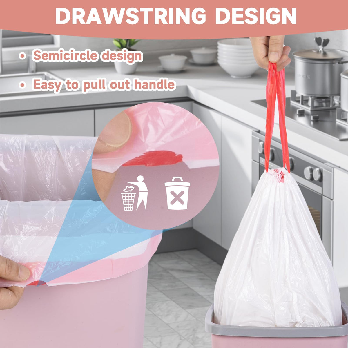 2 Gallon White Drawstring Trash Bags 60 Count R9315