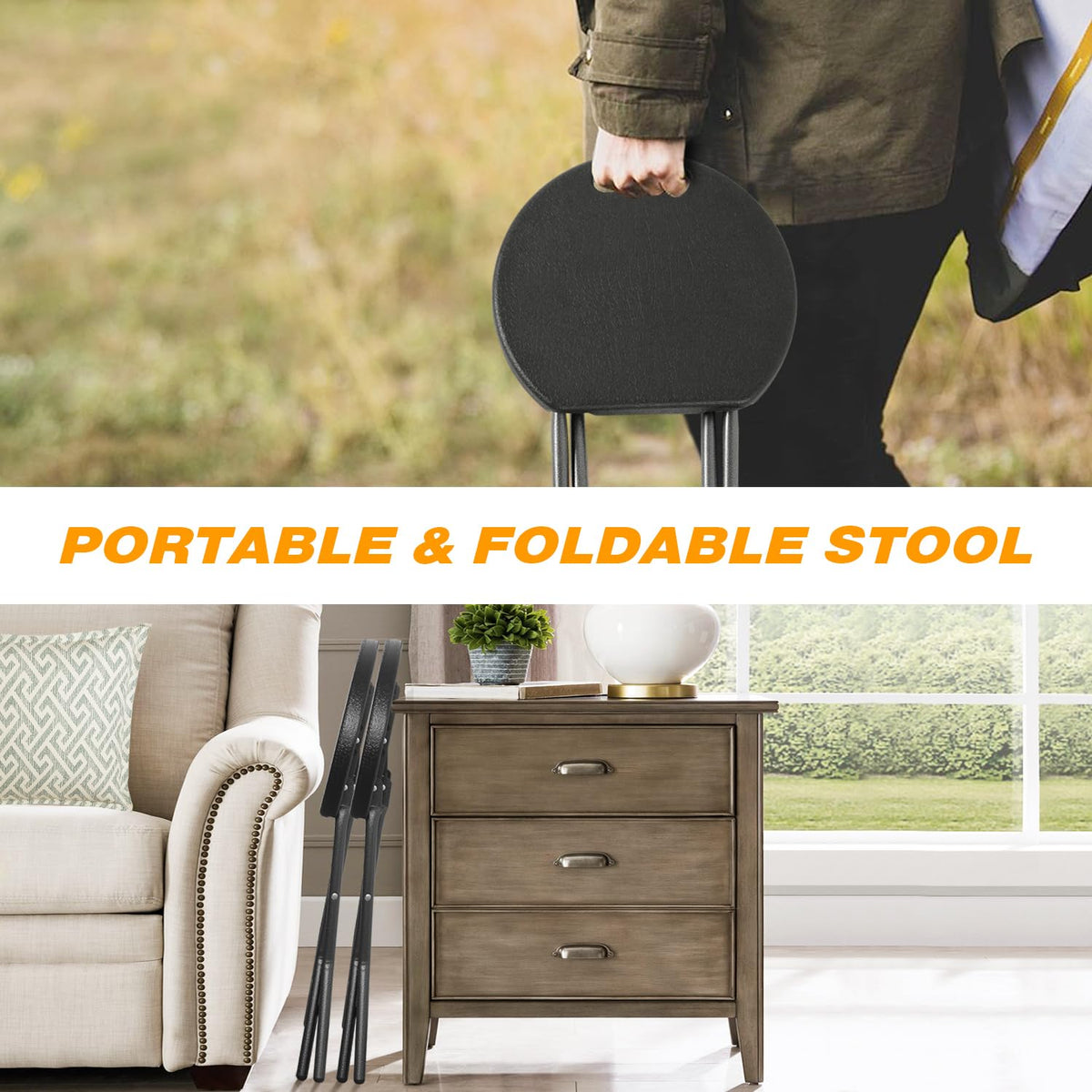 Black Folding Stool with Handle R301355