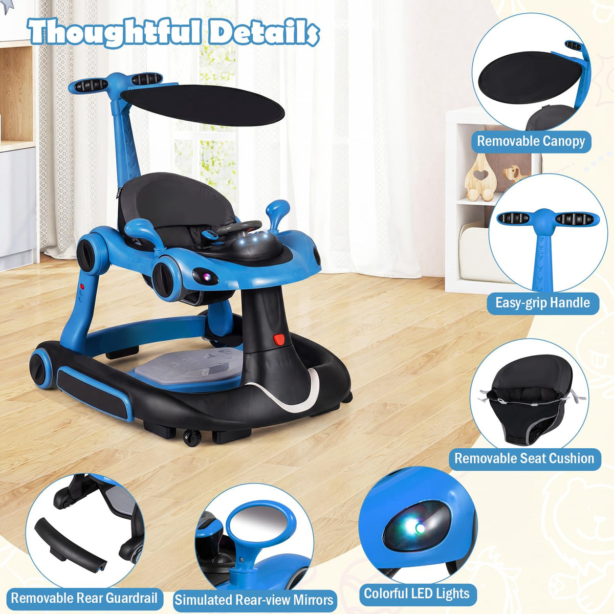 Foldable Baby Walker with Canopy and Wheels X68214