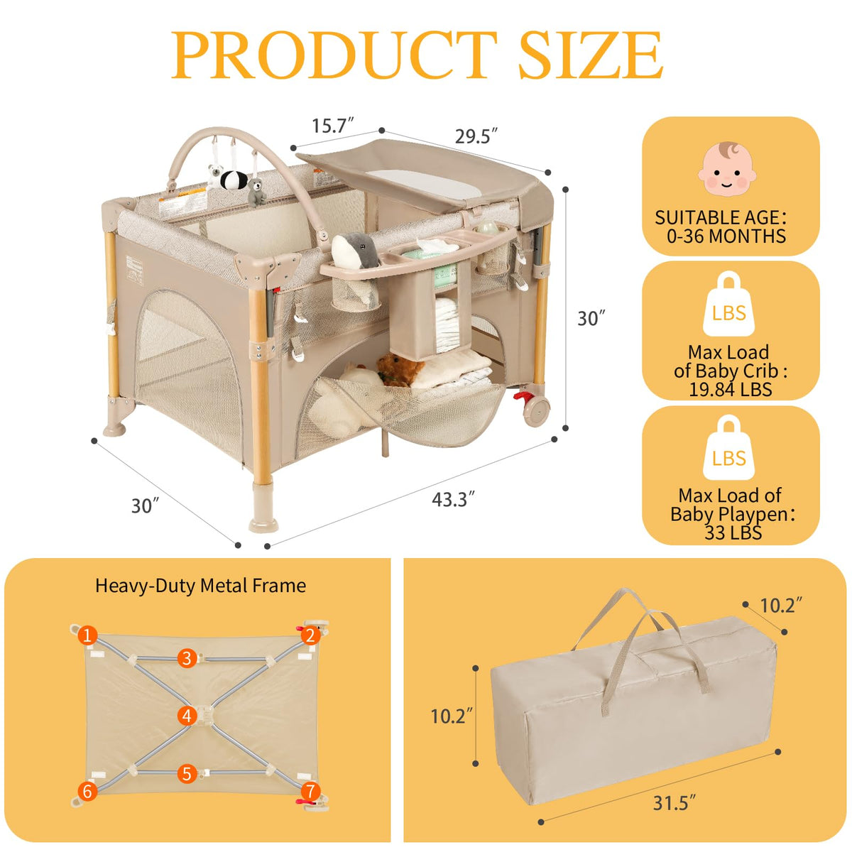 5-in-1 Foldable Baby Bassinet Playpen B9308