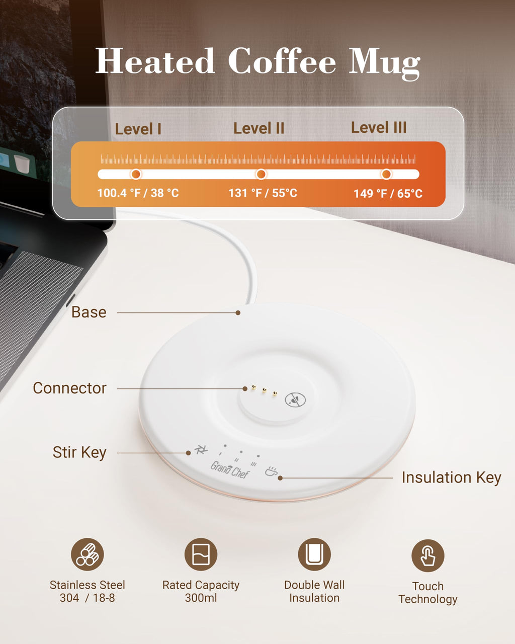 Self-Heating 10oz Temperature Controlled Coffee Mug with Dripper A681