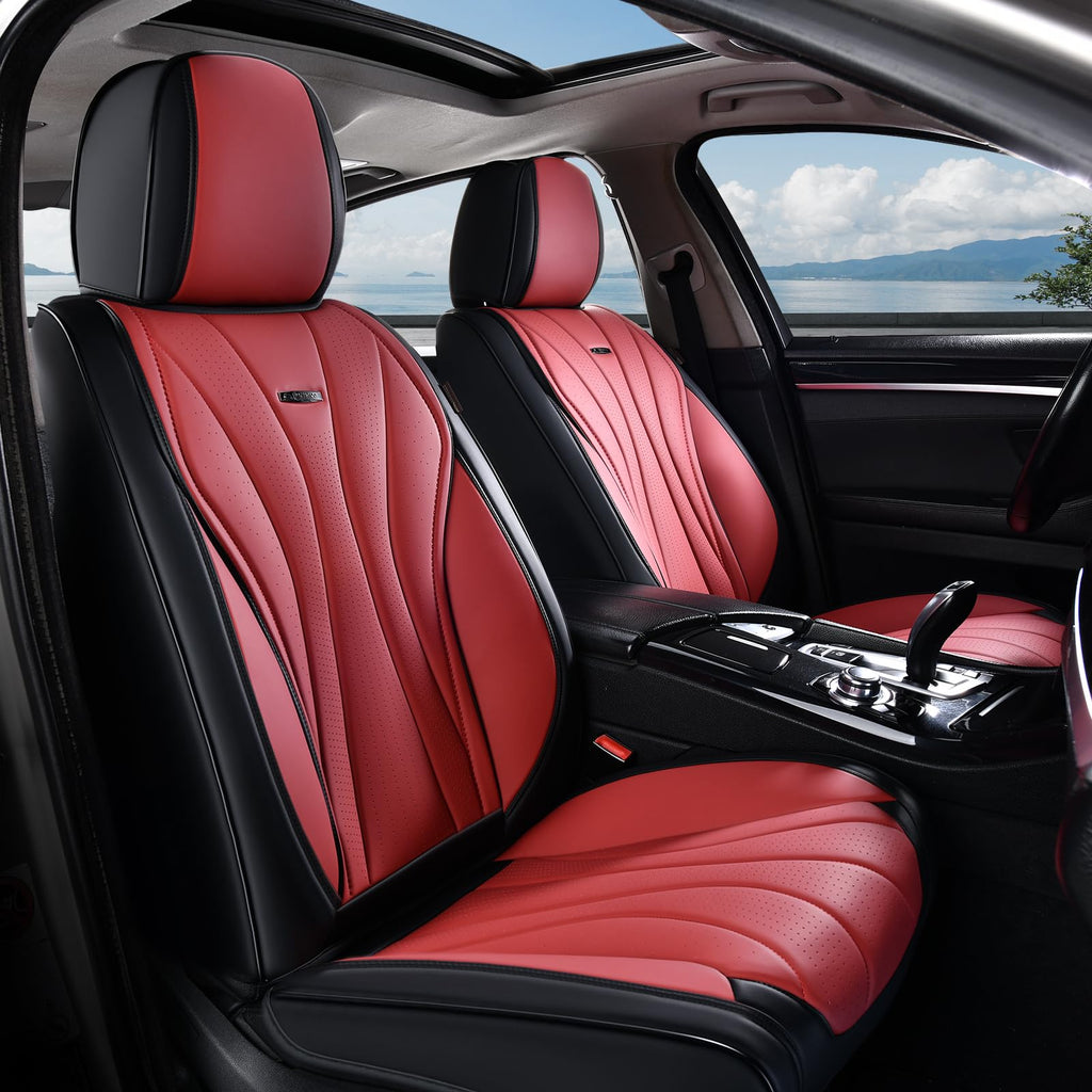 Black Red 2 Pack Leather Car Seat Covers M1839