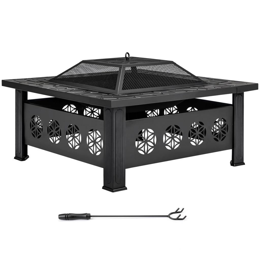 32 Inch Square Wood Burning Fire Pit Table E53769