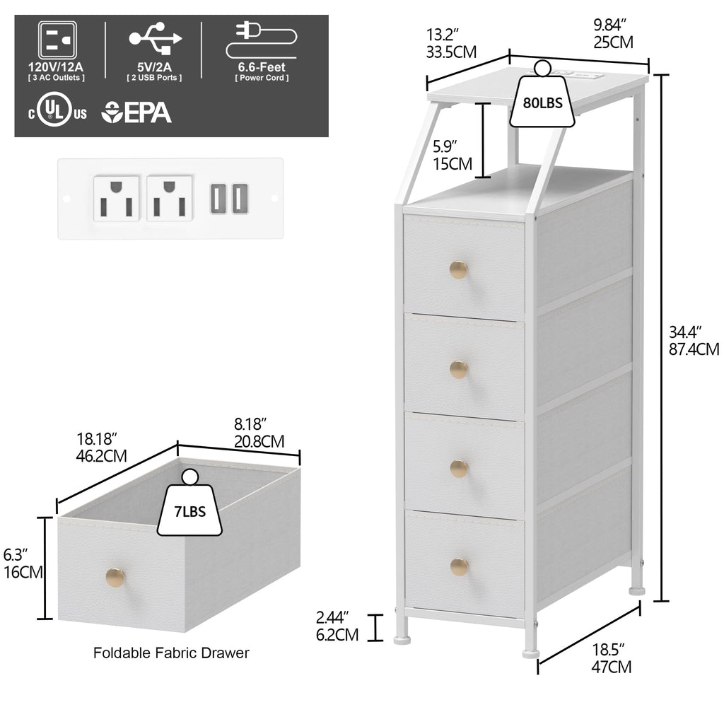 White 4 Drawers Narrow Dresser T638158