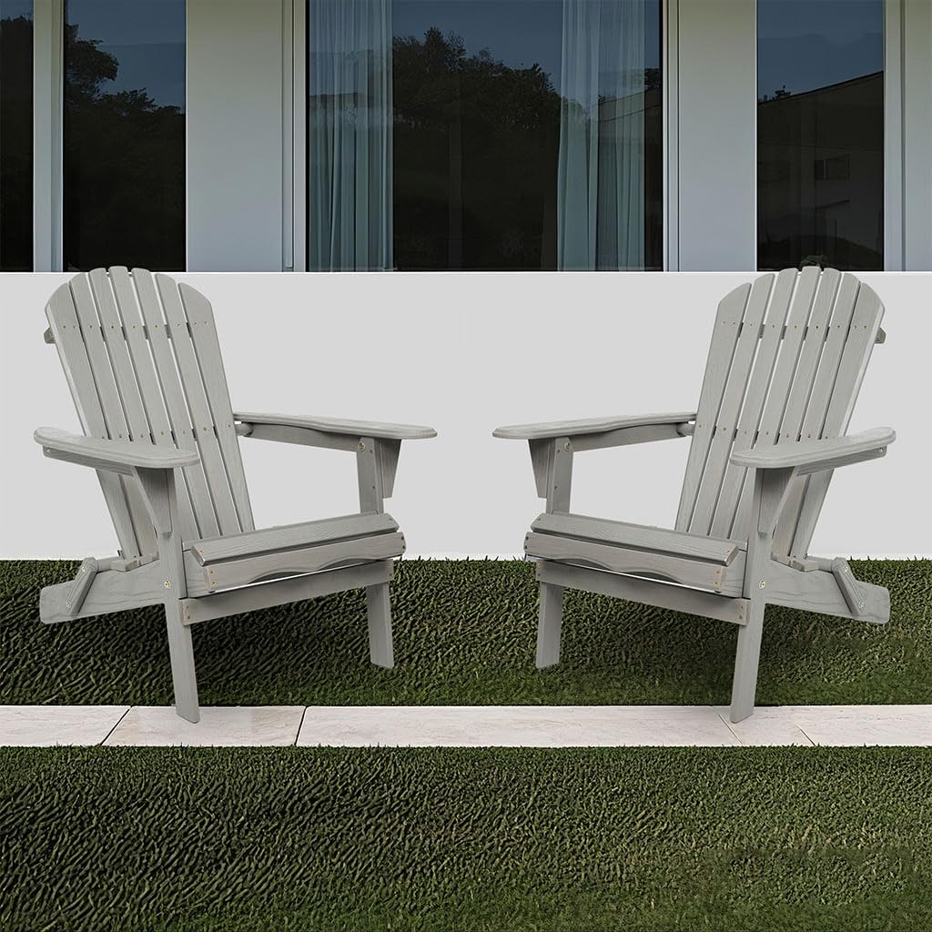 Folding Adirondack Chair Set of 2 HDPE All-Weather Outdoor Chair with Cup Holder W13635