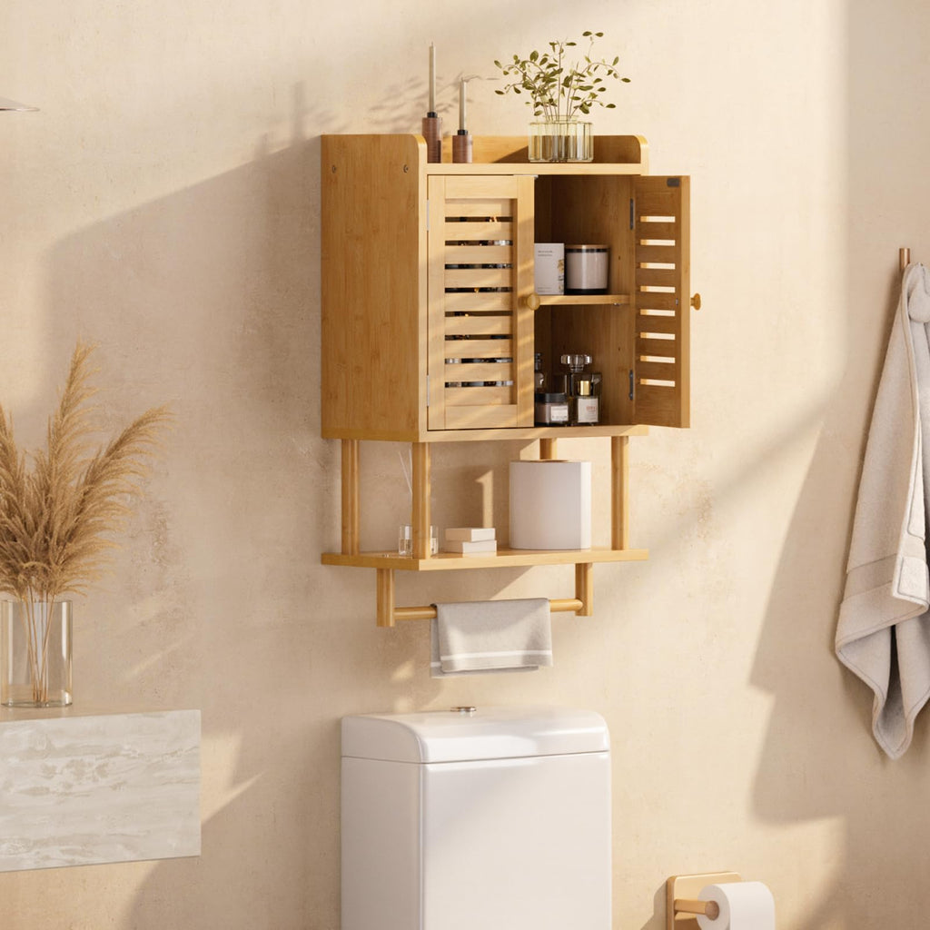 Bamboo Over The Toilet Storage Cabinet with Towel Bar S48496