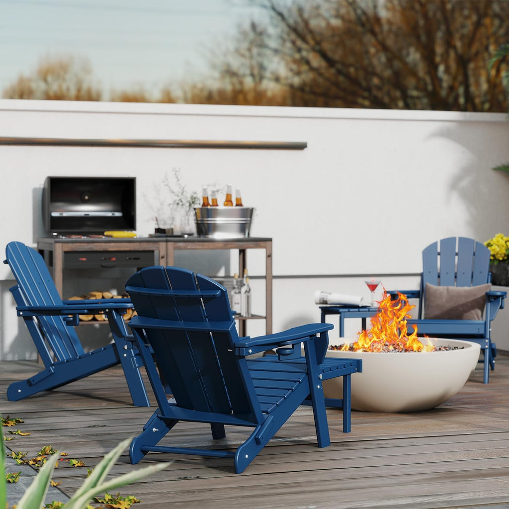 Adjustable Adirondack Chairs with Ottoman Set of 2 Blue U537333