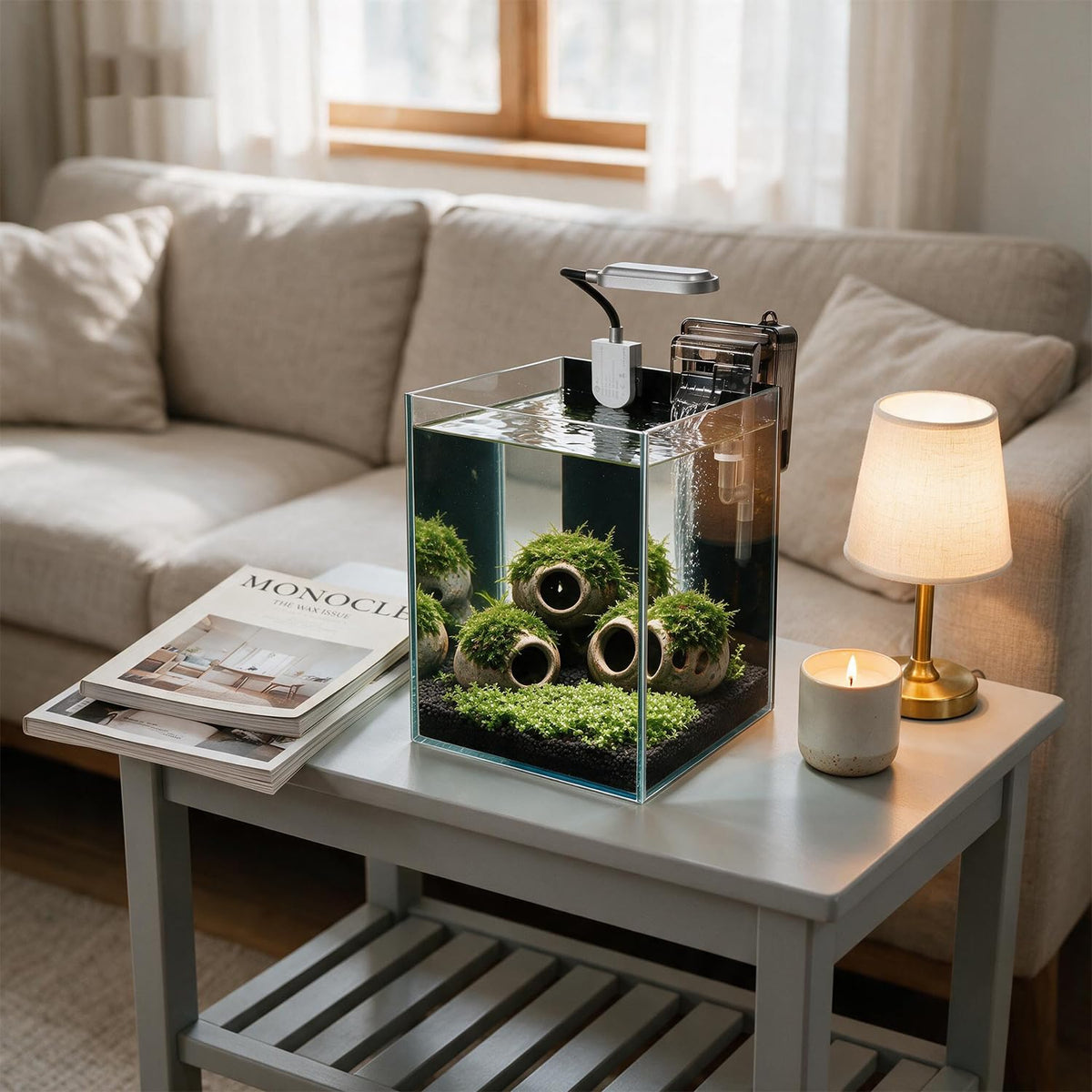 1.5 Gallon Glass Aquarium Starter Kit with Filter and LED Light O175595
