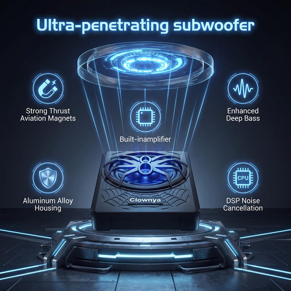1200W Slim Under-Seat Powered Car Subwoofer with Built-in Amp Z13111