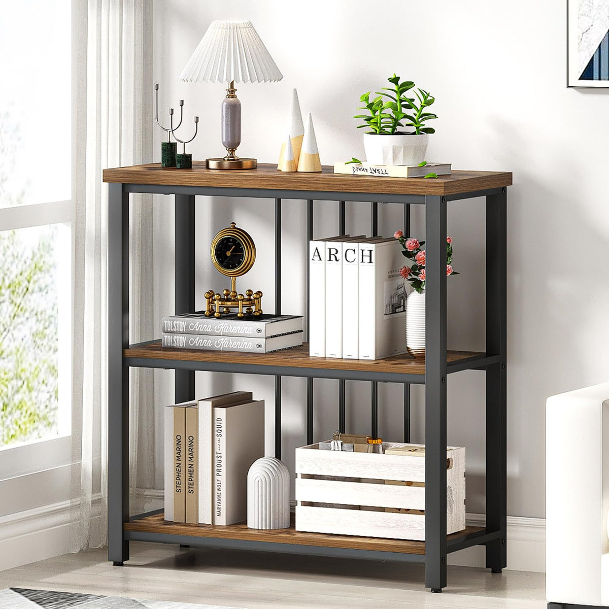 3 Tier Wood and Metal Bookshelf V4868