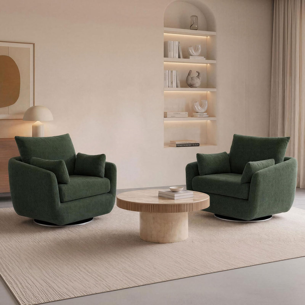 Oversized Sherpa Boucle Fabric Swivel Accent Armchair Set of 2 R738