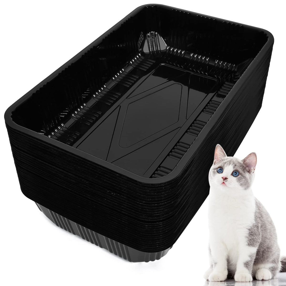 60 Pack Disposable Litter Boxes for Cats, Black X124159