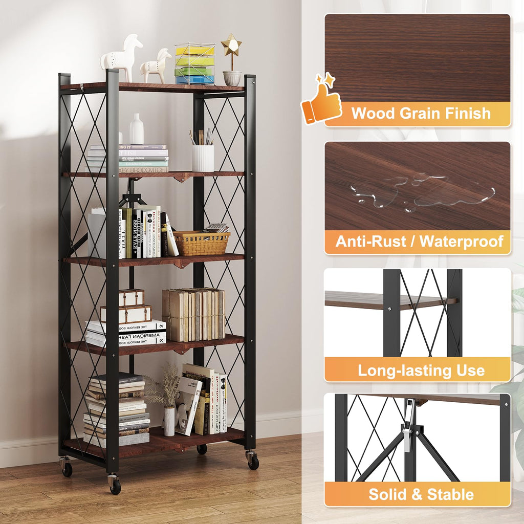 5-Tier Folding Storage Shelf with Woodgrain Finish Z659