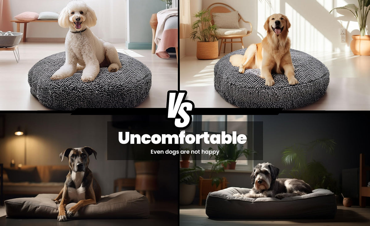 Soft Round Chenille Dog Bed with Removable Washable Cover Grey Medium F8903