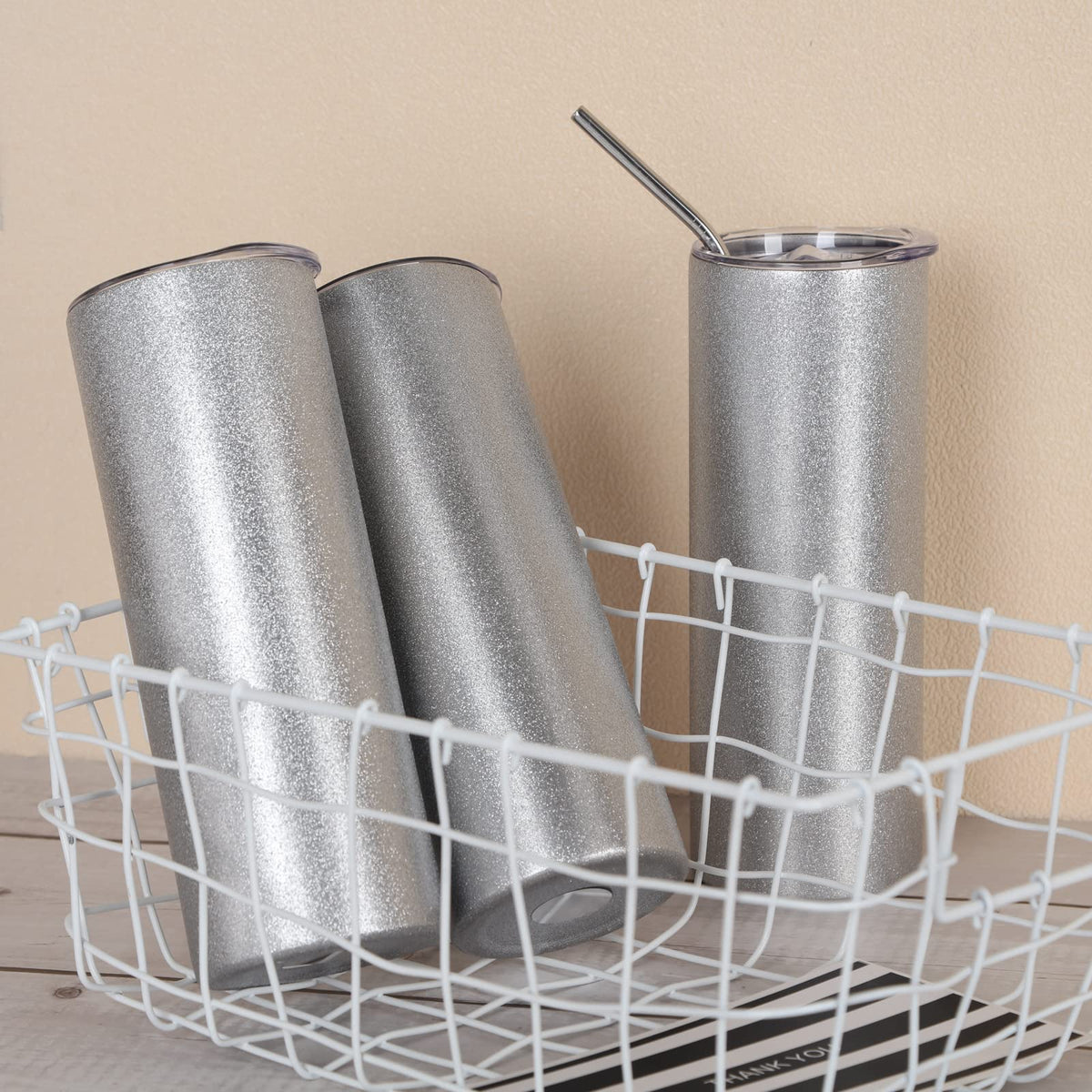 20 Oz 8 Pack Glitter Sublimation Skinny Tumblers Stainless Steel F421