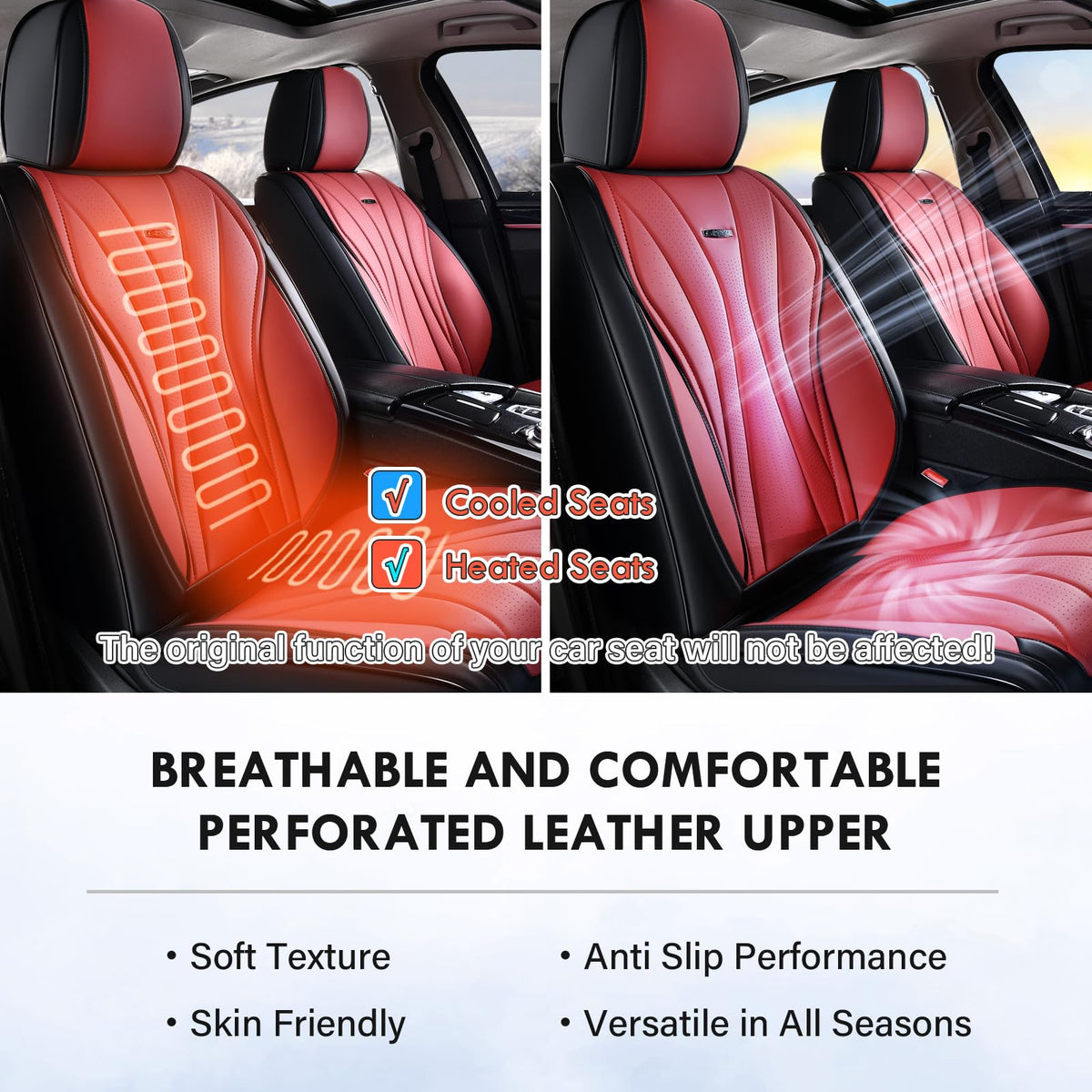 Black Red 2 Pack Leather Car Seat Covers M1839