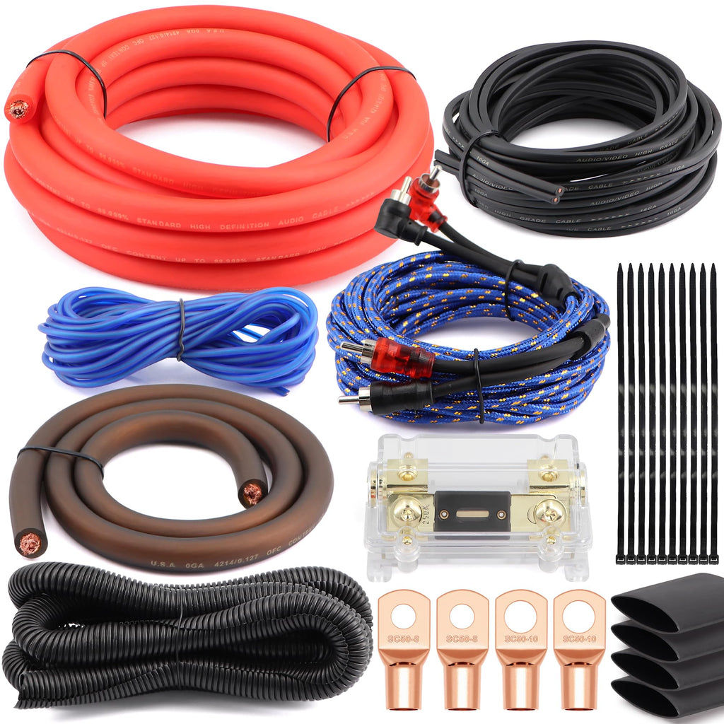 0 Gauge Pure OFC Amplifier Wiring Kit with Fuse Holder & RCA R26056