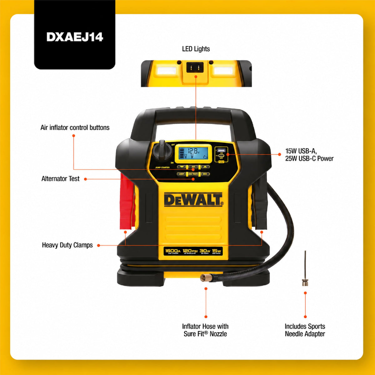 1600 Peak Amp Jump Starter with 120 PSI Air Inflator C29765
