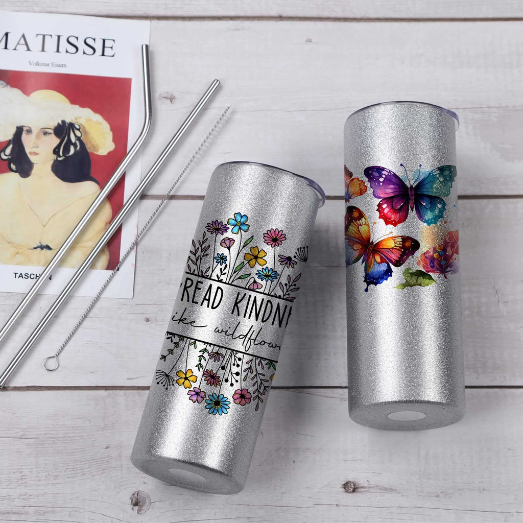 20 Oz 8 Pack Glitter Sublimation Skinny Tumblers Stainless Steel F421
