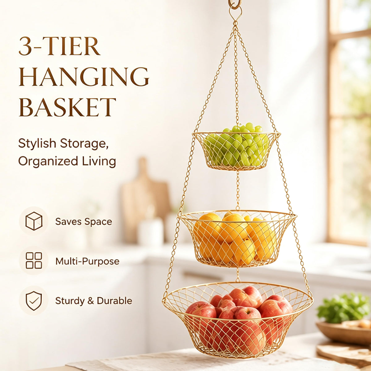 3-Tier Copper Hanging Basket U61822