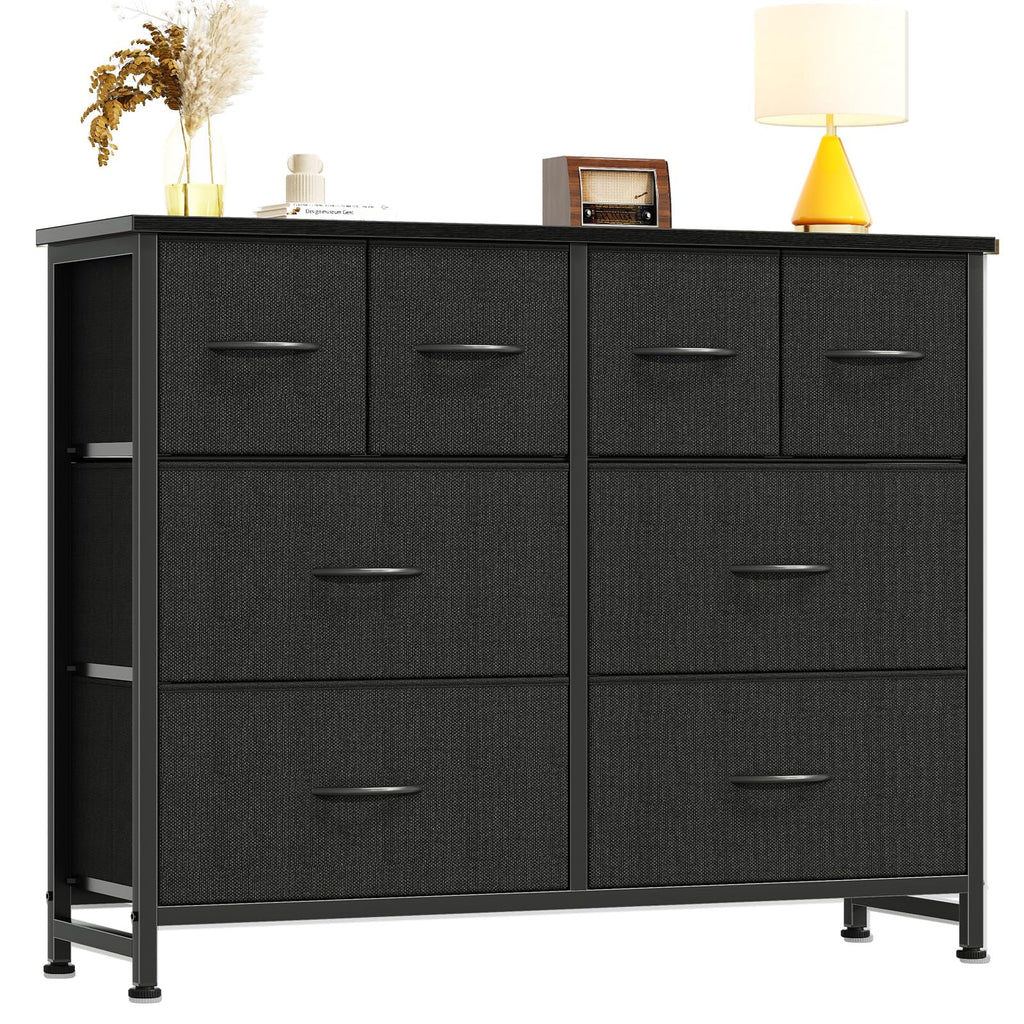 Black 8 Fabric Drawer Dresser with Wood Top I93717