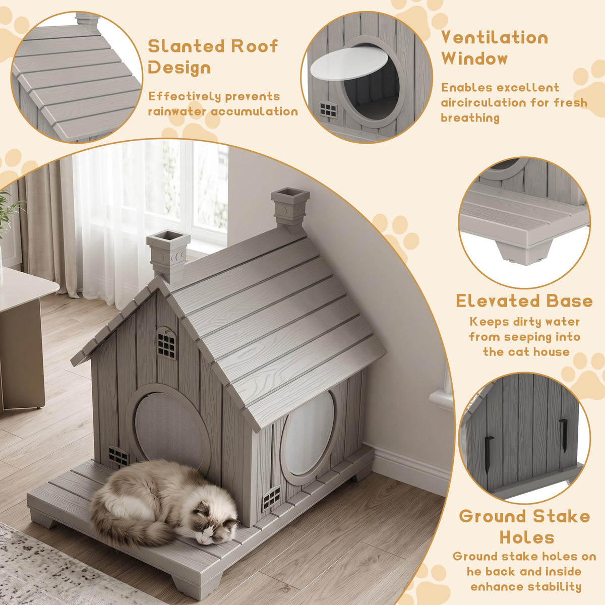 Weatherproof 1-Story Resin Cat House O9584