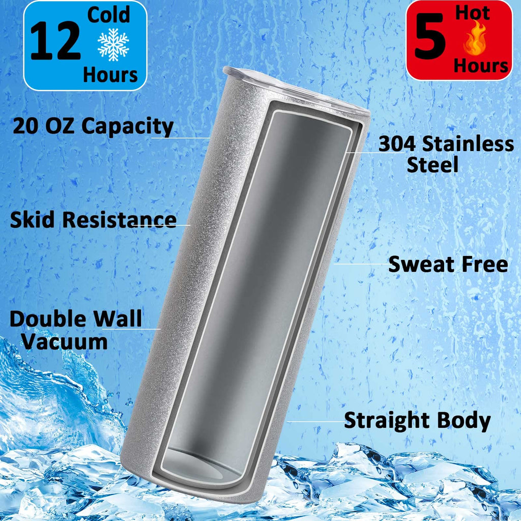 20 Oz 8 Pack Glitter Sublimation Skinny Tumblers Stainless Steel F421