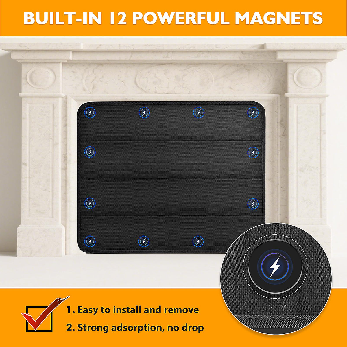 Black Magnetic Fireplace Cover S4883