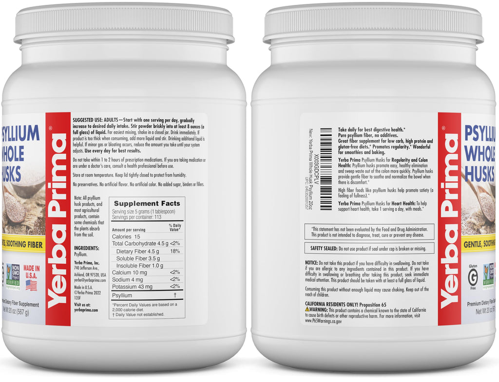 Psyllium Whole Husks Fiber Supplement 20oz V6599