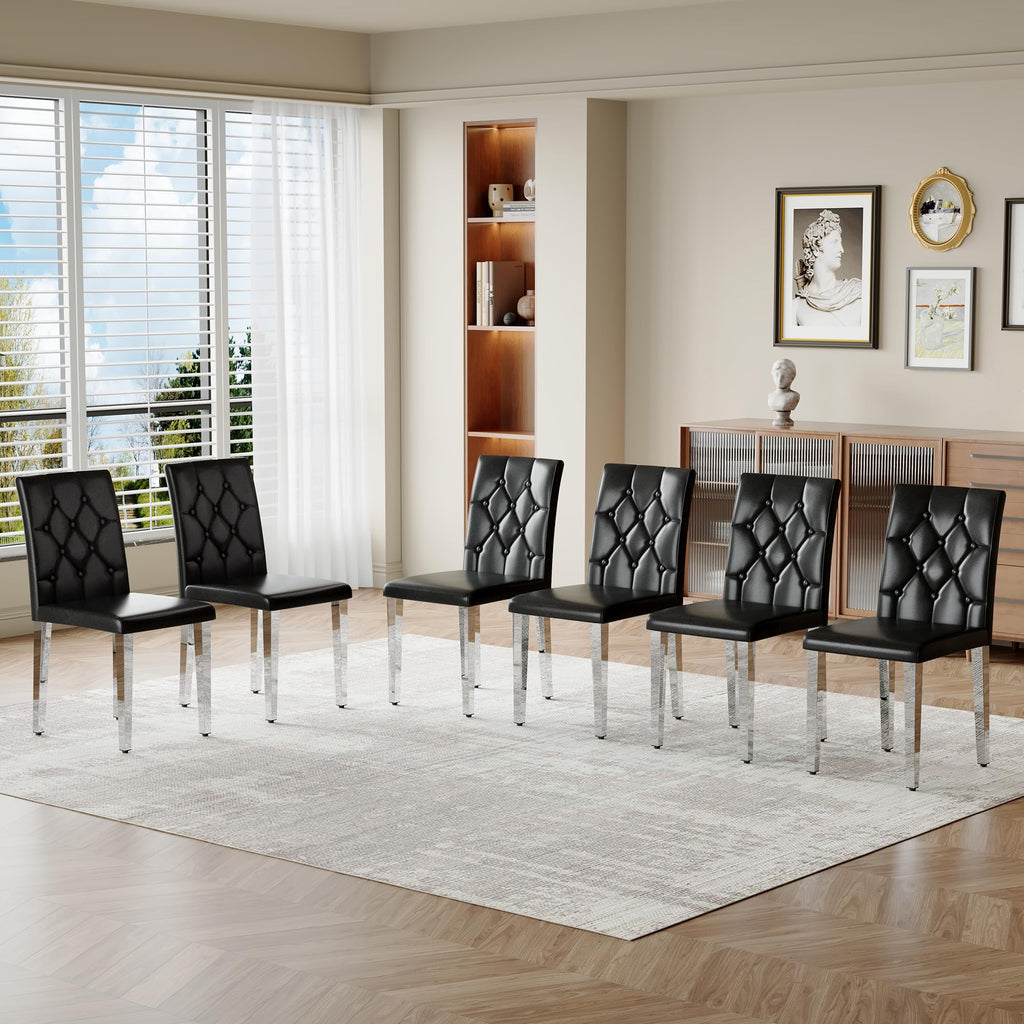Black Faux Leather Dining Chairs Set of 6 W975664