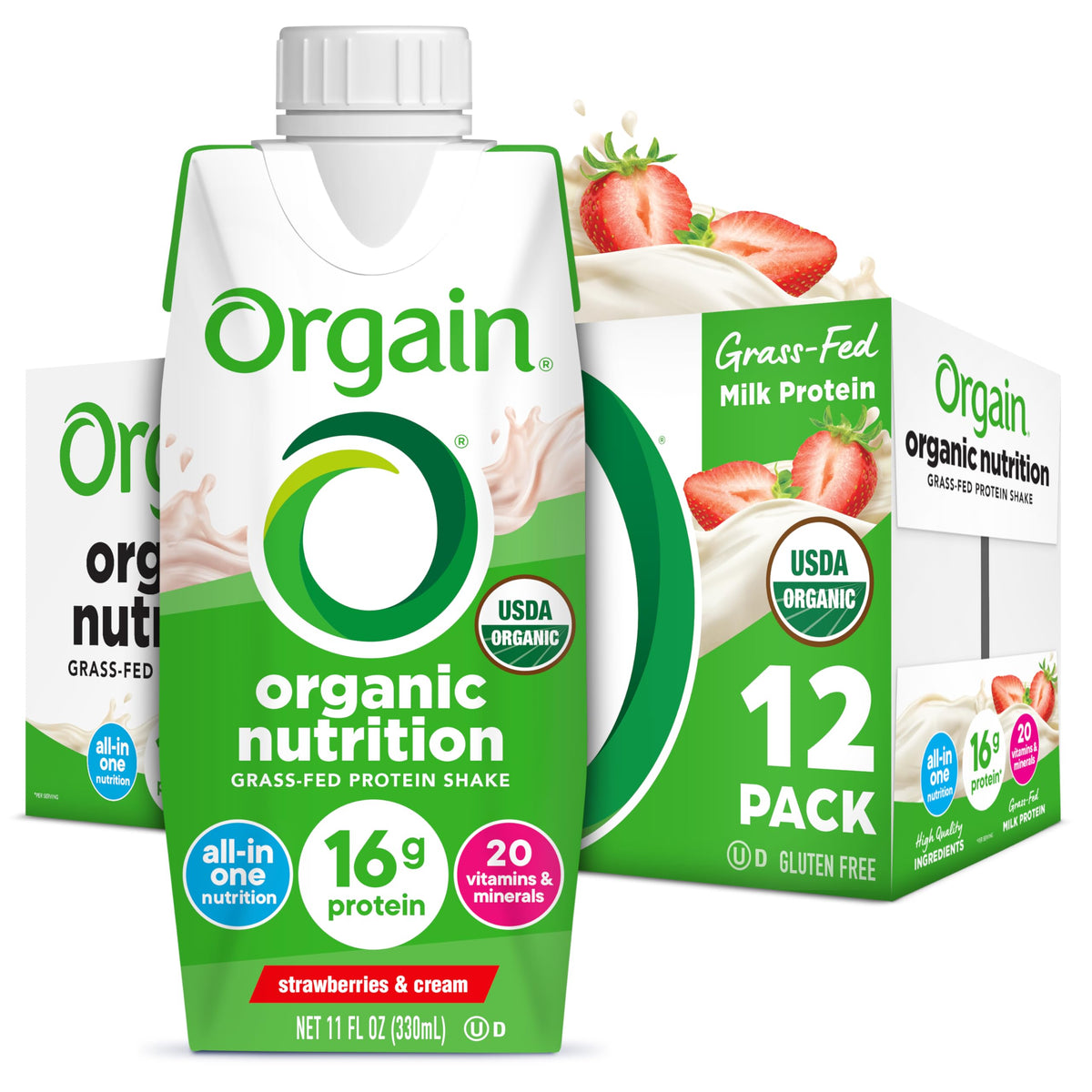 Organic Grass Fed Protein Shake, Strawberry, 11oz, 12pk N75880