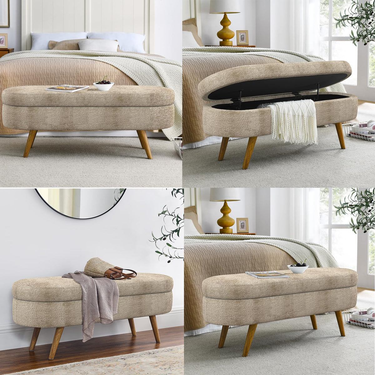 Brown Linen Storage Ottoman Bench B616