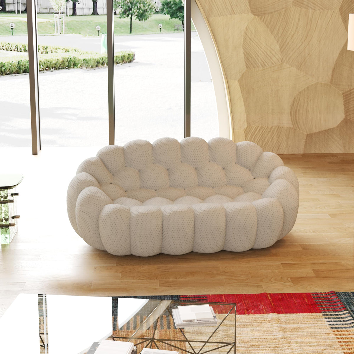 Light Grey Curved Upholstered Sofa J324196