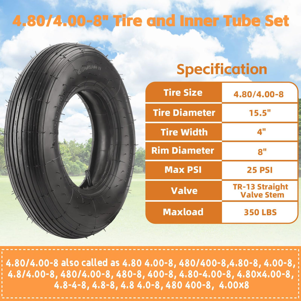 4.80/4.00-8" Tire and Inner Tube Set D6250
