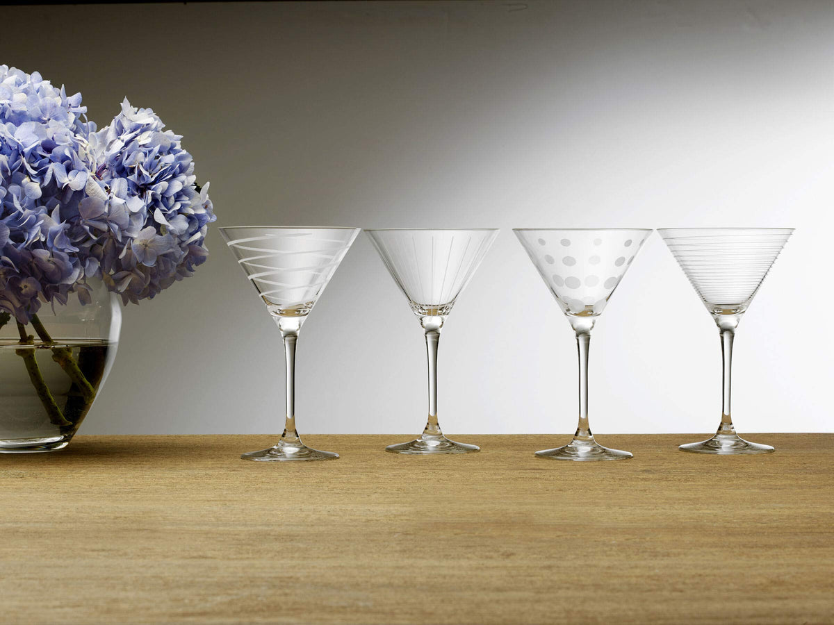 10-Ounce Etched Clear Glass Martini Glasses Set of 4 X3908