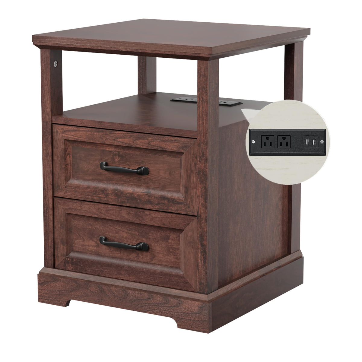 18'' Wood Nightstand with Charging Station J9722