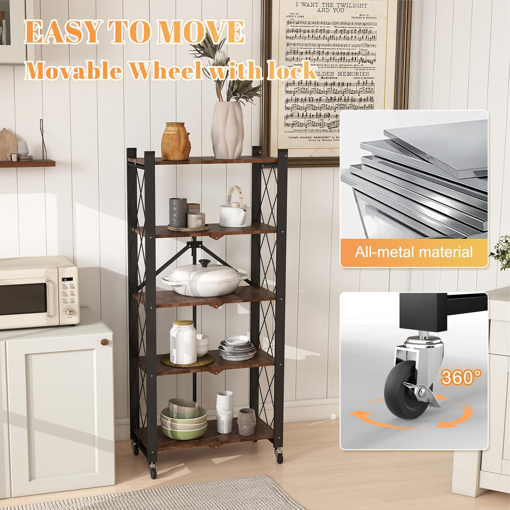 5-Tier Folding Storage Shelf with Woodgrain Finish Z659