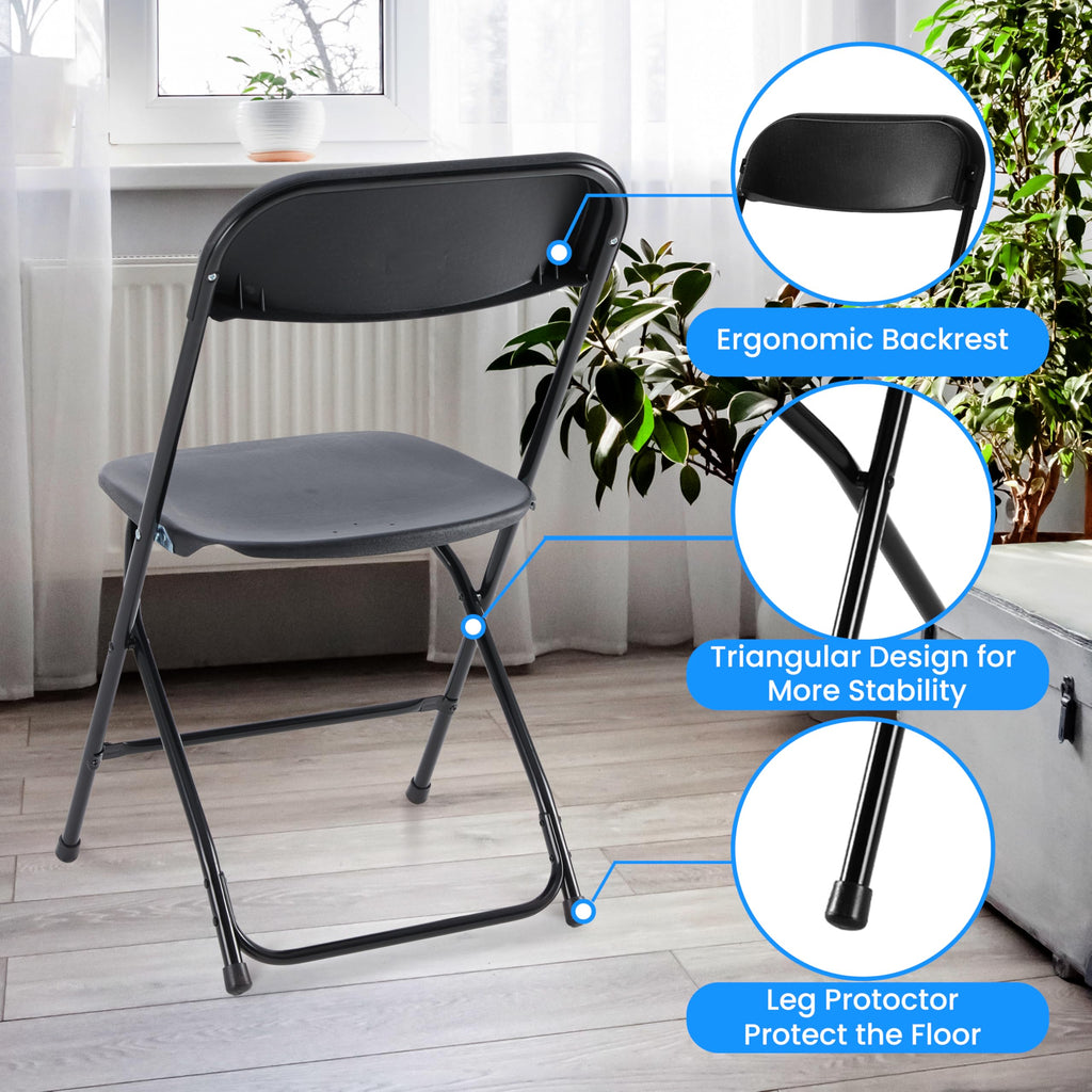 10 Pcs Black Plastic Folding Chair with Metal Frame V405