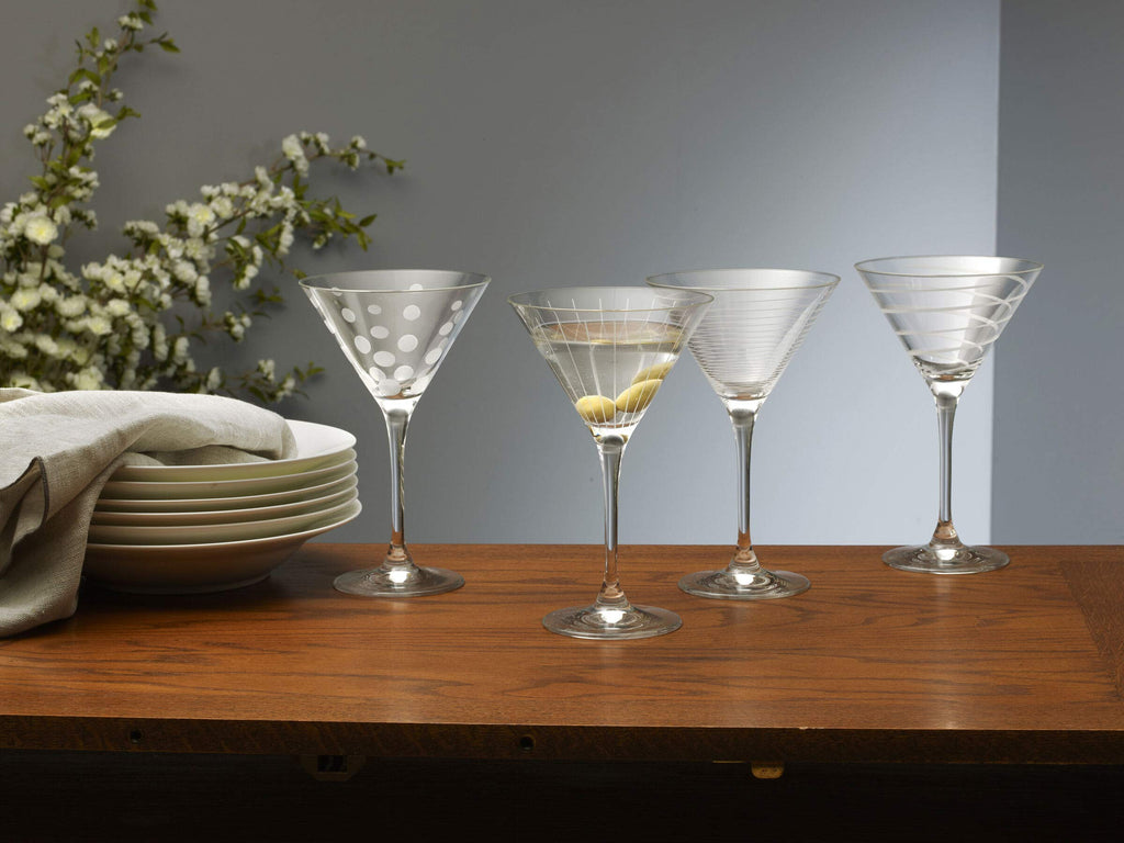10-Ounce Etched Clear Glass Martini Glasses Set of 4 X3908