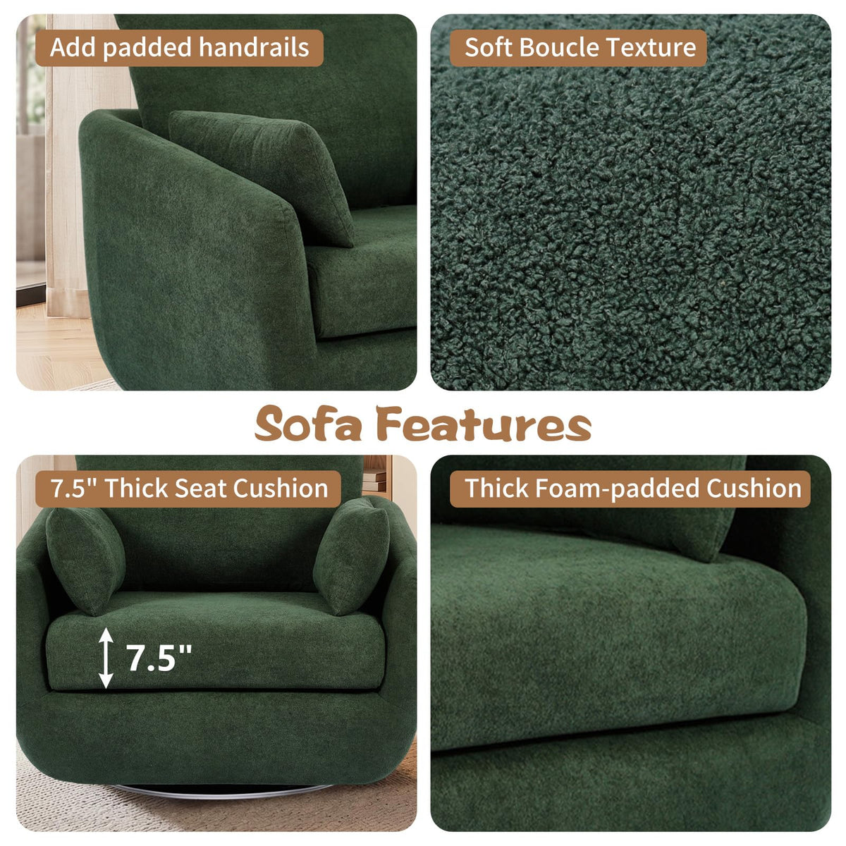 Oversized Sherpa Boucle Fabric Swivel Accent Armchair Set of 2 R738
