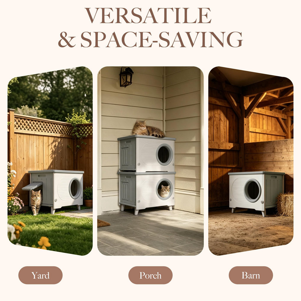Weatherproof Outdoor Cat House with Escape Door K570