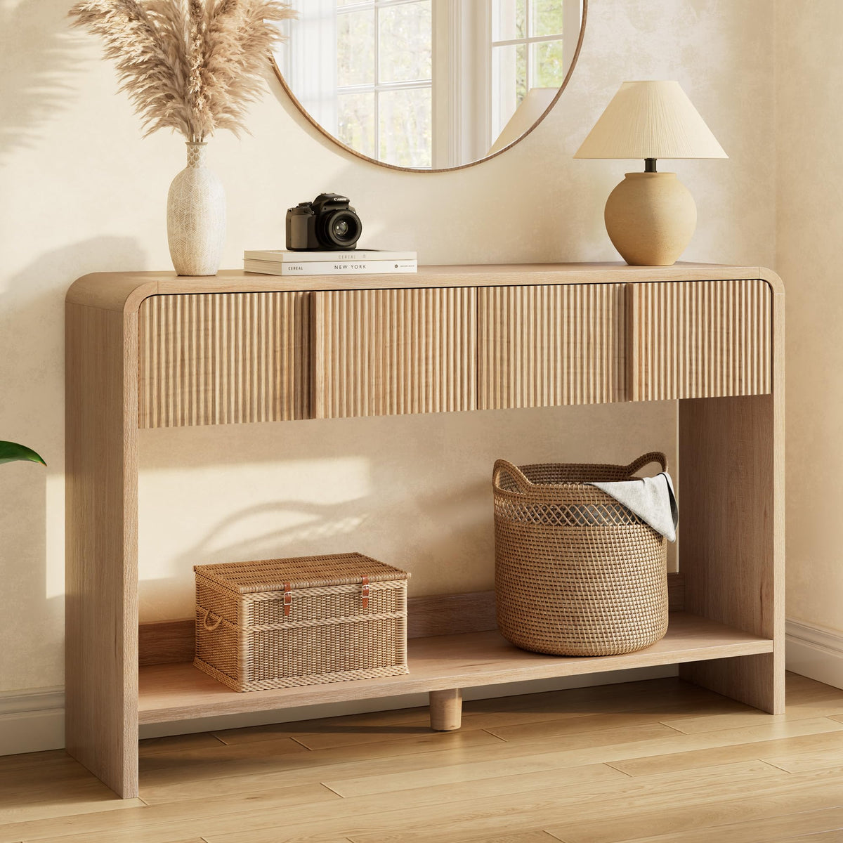 45" Fluted Console Table with 2 Drawers and Open Shelf P6997
