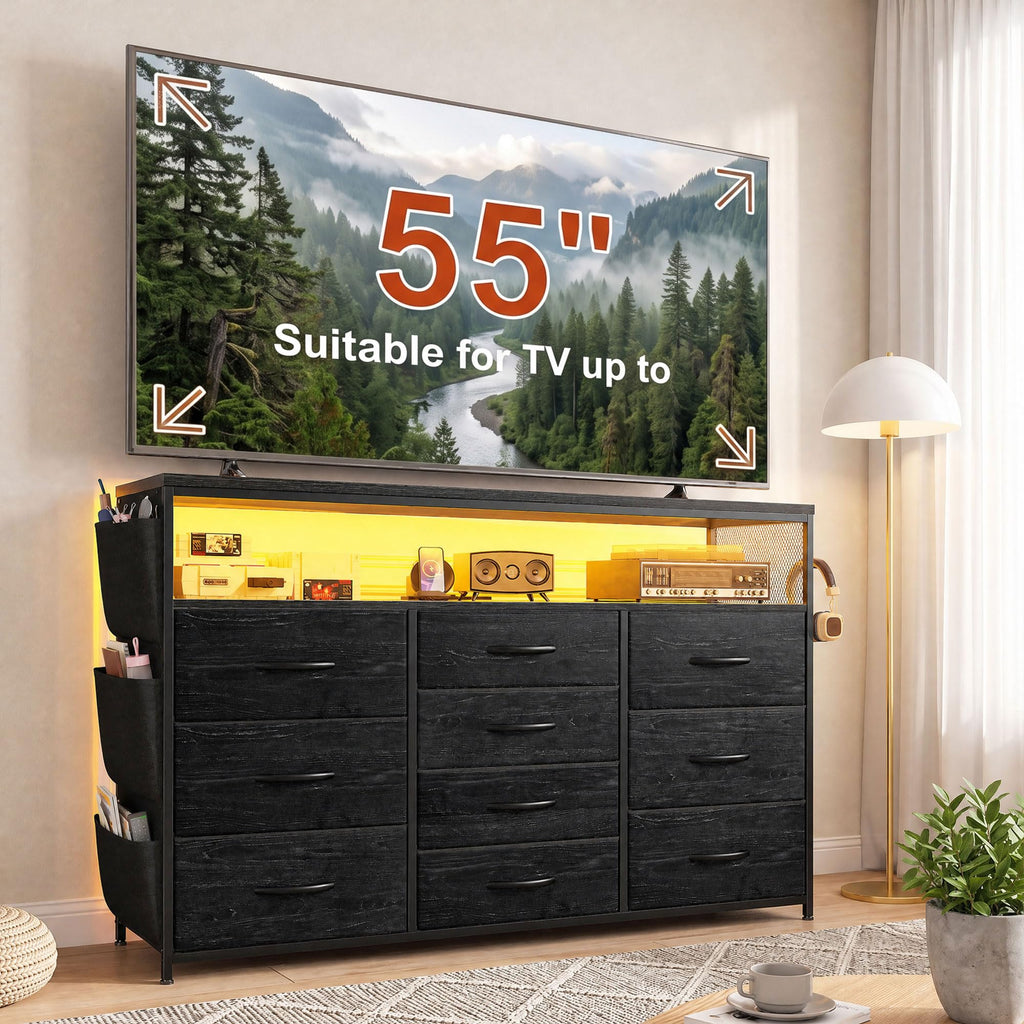 10 Drawer Dresser with LED Lights & Power Outlets Q789800