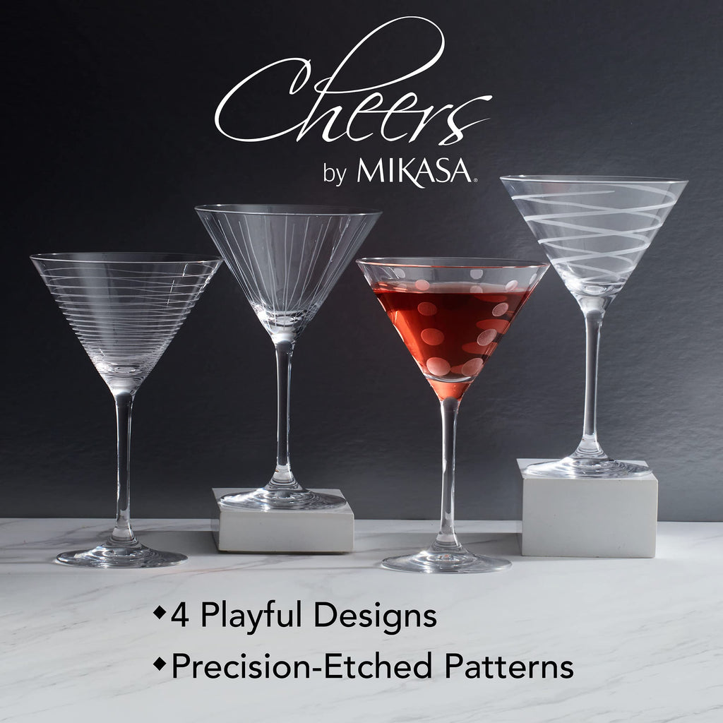 10-Ounce Etched Clear Glass Martini Glasses Set of 4 X3908