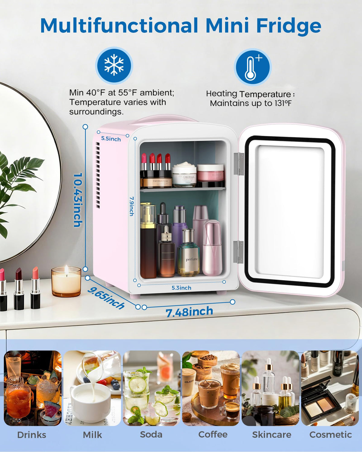 Mini Fridge 4L 6 Cans Pink C81390