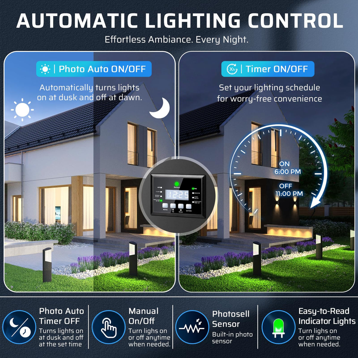 200W Low Voltage Landscape Transformer with Timer and Photocell Sensor O145636