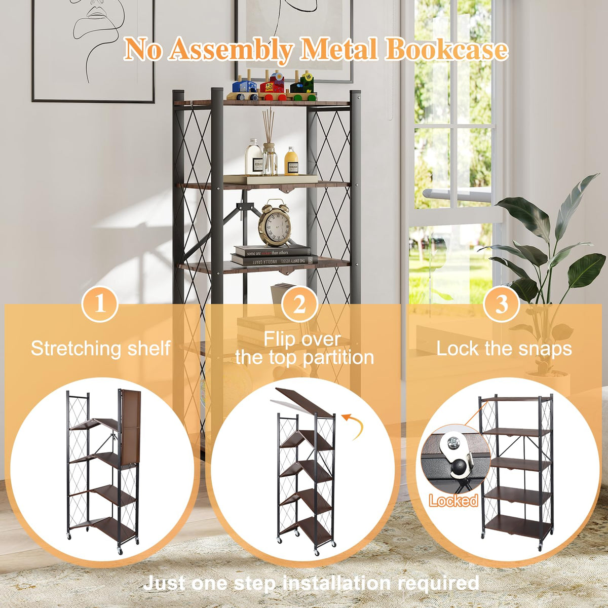 5-Tier Folding Storage Shelf with Woodgrain Finish Z659